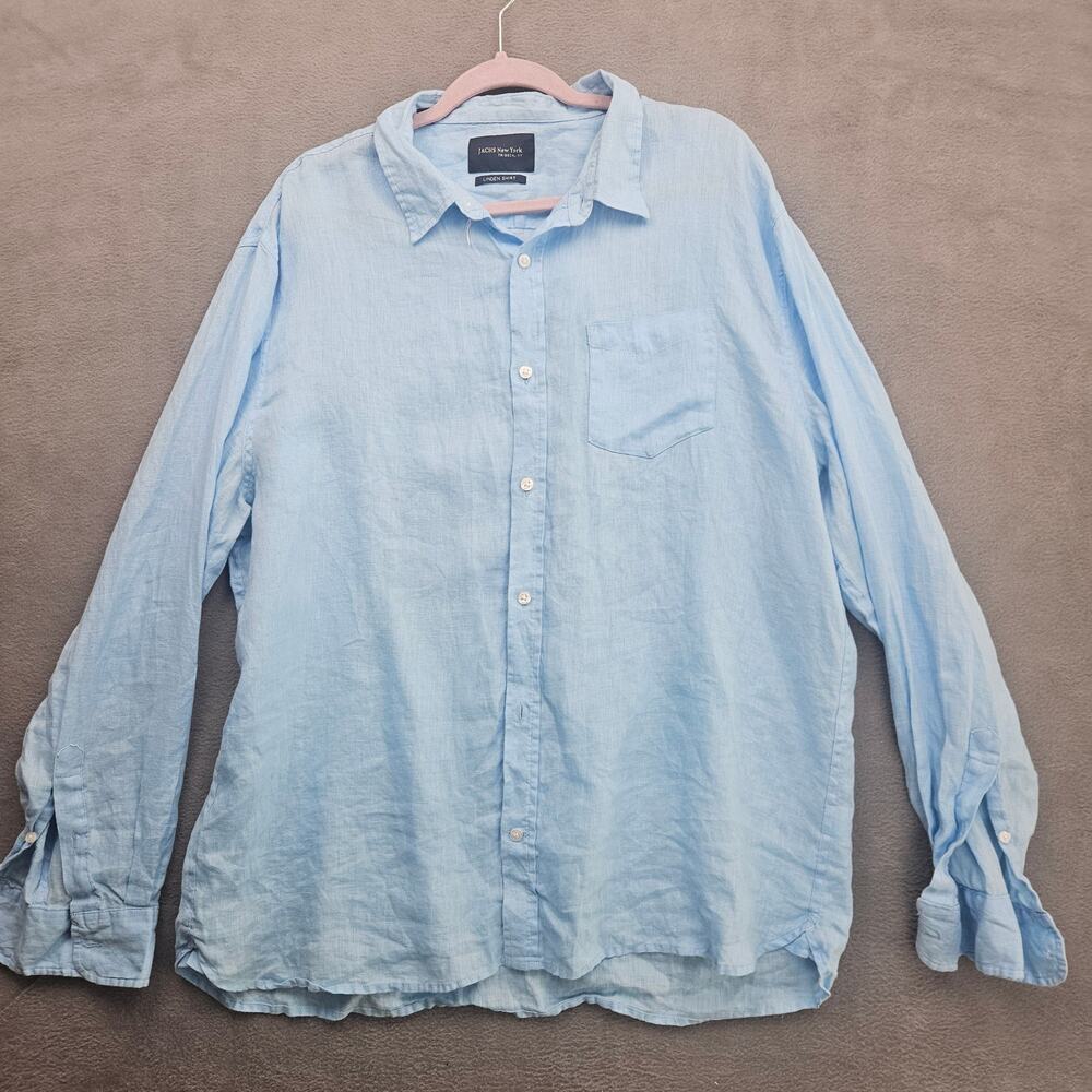 Jachs Linen Shirt Blue Oversized Relaxed Fit Coastal Button‎ Down